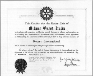 Carta ammissione 1961 Rotary International del R.C. Milano Ovest 